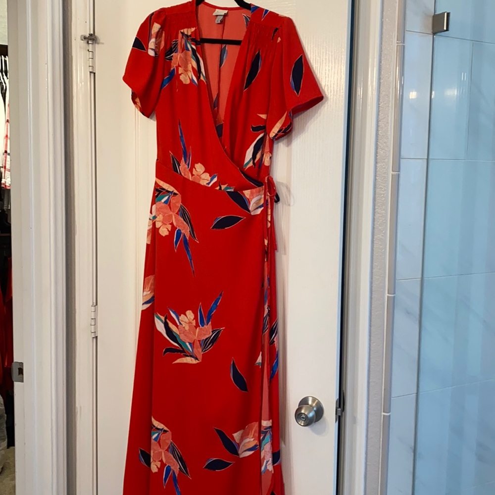 Long red floral dress